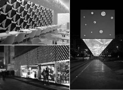 A la izquierda, el restaurante Olivomare de Londres, y abajo, la fachada de La Rinascente, en Milán. A la derecha, la estación de tranvía del estudio Subarquitectura, en Alicante.