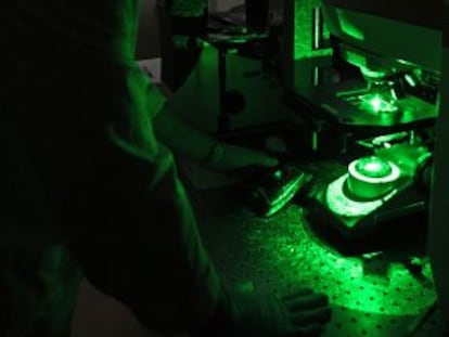Un investigador trabaja con un microscopio en el Instituto de Estructura de la Materia del