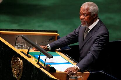 El enviado especial de la Liga de la Árabe, Kofi Annan, se dirige a la Asamblea General de los Estados Unidos, en 2012.