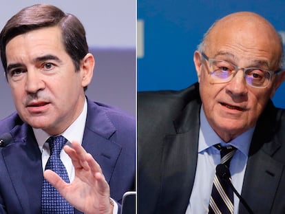 Carlos Torres, presidente de BBVA, y Josep Oliu, presidente de Sabadell.