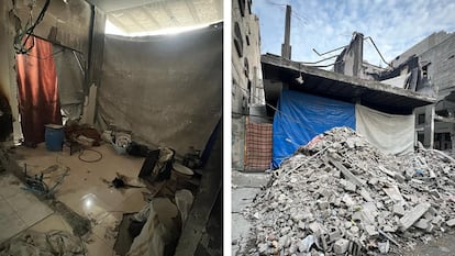 Imagen exterior e interior de la casa de Mahmud (nombre ficticio) en Yabalia, en el norte de Gaza, en una imagen cedida.