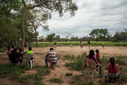 Ayoreo Indigenous people play soccer in the Chaidí community.