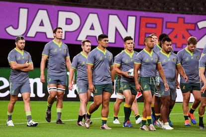 Los jugadores del combinado de Australia en las sesiones de entrenamiento previas al Mundial de Rugby.