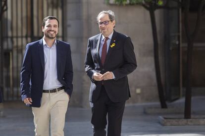 El coordinador d'Esquerra Unida, Alberto Garzón, amb Quim Torra.