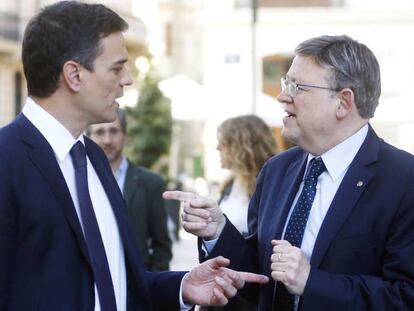 Pedro Sánchez y Ximo Puig, ayer en Valencia.