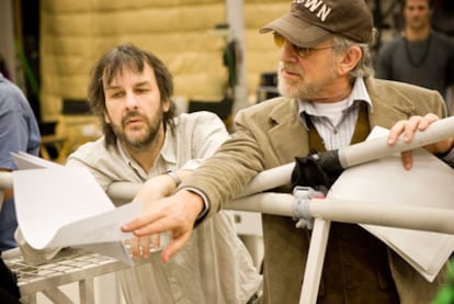 Peter Jackson (izquierda) y Steven Spielberg, en el rodaje de <i>Tintín.</i>