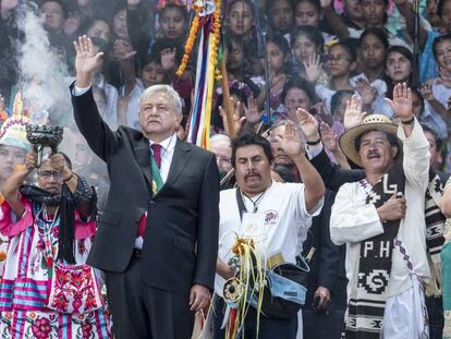 Andrés Manuel López Obrador durante su investidura en el zócalo de la Ciudad de México.