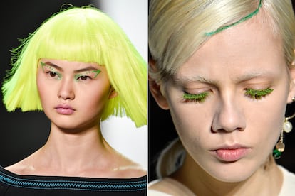 Los maquillajes verdes de Jeremy Scott y Dries Van Noten.