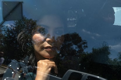 Mayor Montserrat Caballero inside her bulletproof vehicle, on June 15, 2023.