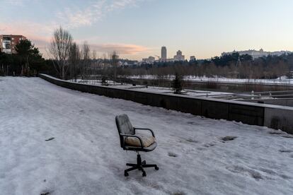 Imagen del parque Madrid Río tras el temporal 'Filomena'.