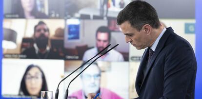 El presidente del Gobierno, Pedro Sánchez, durante la comparecencia para informar sobre el Covid-19