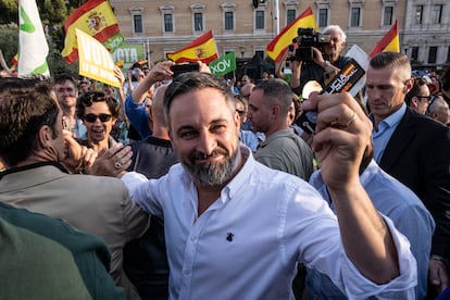 Santiago Abascal, este viernes, durante el cierre de la campaña electoral celebrada en Madrid.