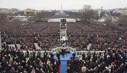 Barack Obama, frente al Capitolio, tras pronunciar su discurso inaugural para su segundo mandato, en Washington DC, el 21 de enero de 2013.