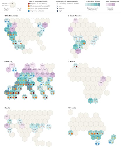 Extracto de la revisión del mapa mundial del vino publicada en 'Nature'.