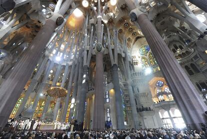 The interior of the Sagrada Familia during the recent visit of Pope Benedict XVI.