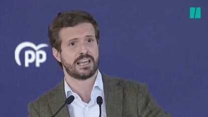 El presidente del PP, Pablo Casado, este domingo, en la clausura del congreso popular de Castilla-La Mancha.