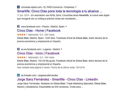 Favicom de las webs en los resultados de Google.