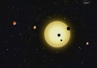 Dibujo del nuevo sistema planetario descubierto por el telescopio <i>Kepler</i>.