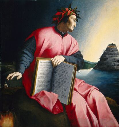 Dante con la 'Divina Comedia' en una pintura del siglo XVI de autor florentino desconocido exhibida en la Galería Nacional de Arte de Washington.