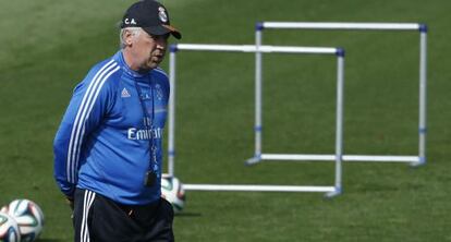 Carlo Ancelotti, durante el último entrenamiento antes de la Copa del Rey.