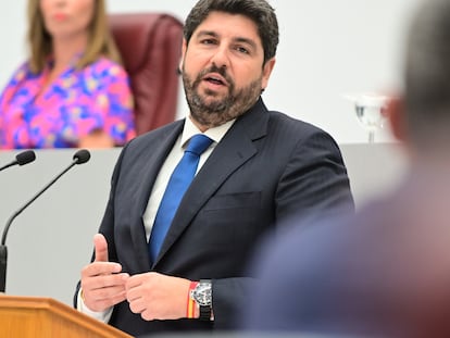 Fernando López Miras, durante el debate de este jueves en Cartagena (Murcia).