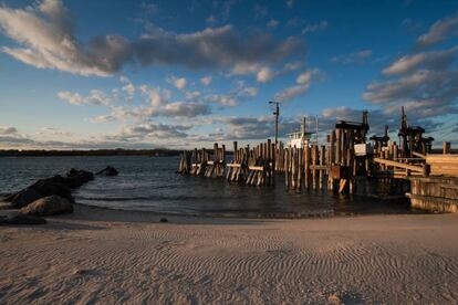 Cais do barco em Shelter Island, no Estado de Nova York