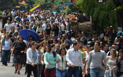 Manifestación de opositores en Caracas, este miércoles.