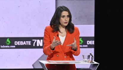 La portavoz en el Congreso de los Diputados y candidata de Ciudadanos, Inés Arrimadas, durante el debate.