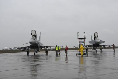 Eurofighter españoles en la base aliada de Mihail Kogalniceanu, en Rumania.