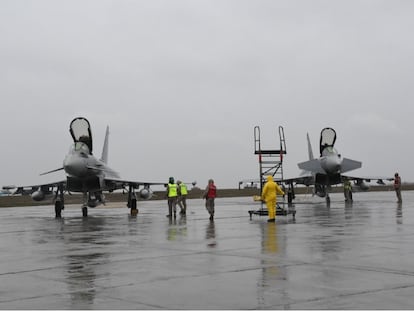 Eurofighter españoles en la base aliada de Mihail Kogalniceanu, en Rumania.