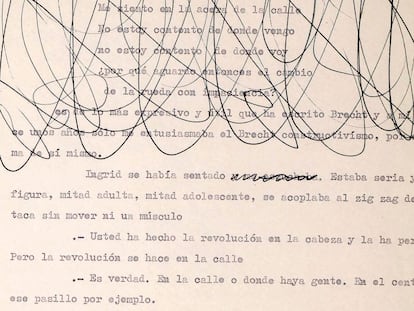 Fragmento de la página 136 del original de la primera novela de Manuel Vázquez Montalbán, que se publica ahora con el título de 'Los papeles de Admunsen'.