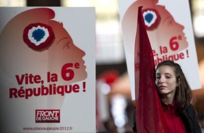 Una mujer durante un evento de Jean-Luc Melenchon, del Frente de Izquierda.