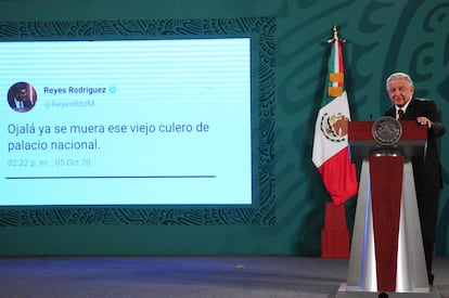 Andrés Manuel López Obrador durante la conferencia matutina del día de hoy.