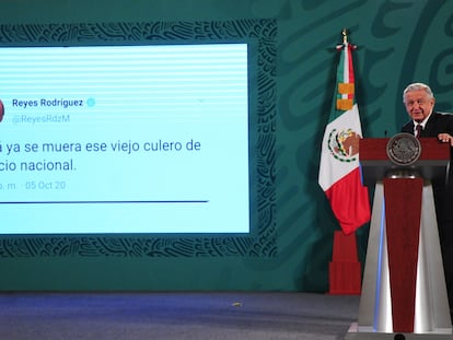 Andrés Manuel López Obrador durante la conferencia matutina del día de hoy.