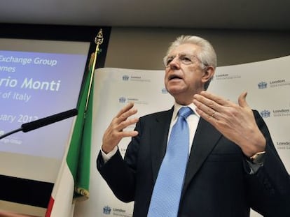 El primer ministro italiano, Mario Monti, en la bolsa de Londres, Reino Unido, en una foto de archivo. 
