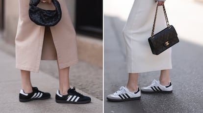 Dos ejemplos en negro y blanco de cómo actualizar las Adidas Samba. GETTY IMAGES.