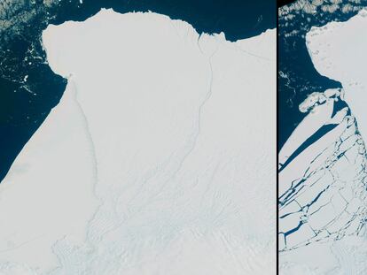 La vista aérea de un iceberg que se ha desprendido de la plataforma de hielo Brunt, en Antártida, enero de 2023.