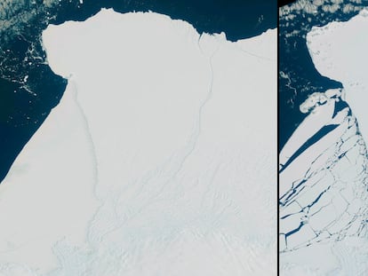 La vista aérea de un iceberg que se ha desprendido de la plataforma de hielo Brunt, en Antártida, enero de 2023.