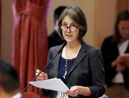 California state Senator Nancy Skinner speaks on the floor of the California Senate on May 30, 2018.