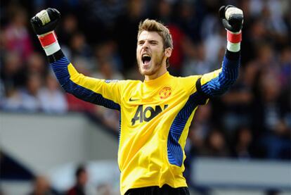 De Gea celebra un gol del Manchester United.