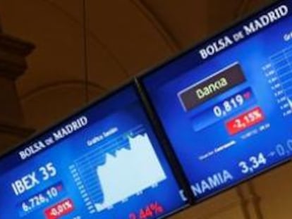 Paneles en la Bolsa de Madrid