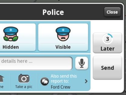 Formulario para avisar de presencia policial en Waze.