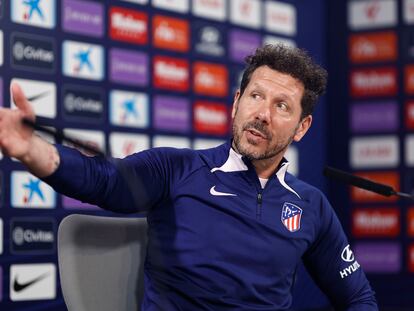 Diego Pablo Simeone durante la rueda de prensa de este miércoles.