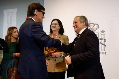 El líder de los socialista catalanes, Salvador Illa, en el acto de toma de posesión de Jordi Hereu, que recibe la cartera de Industria y Turismo.