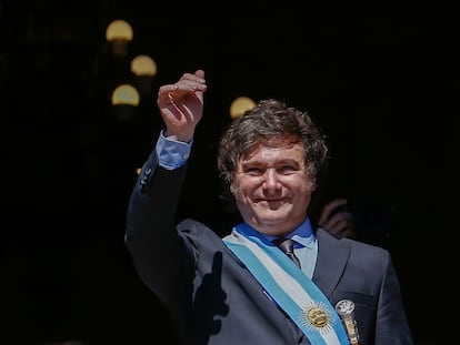 El presidente Javier Milei, el día que asumió la Presidencia.