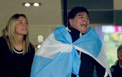 Maradona, durante el partido de la selección argentina de rugby,