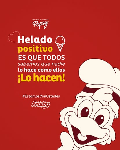 Mensaje de apoyo a Frisby de Helados Popsy.