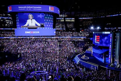 Momento de la intervención de Hillary Clinton en la convención demócrata.