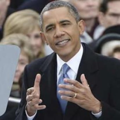 El presidente estadounidense, Barack Obama, pronuncia su discurso inaugural tras jurar su cargo