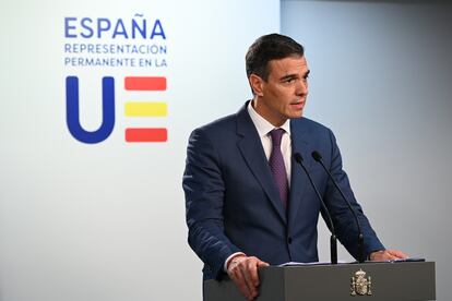 El presidente del Gobierno, Pedro Sánchez, ofrece una rueda de prensa tras una reunión del Consejo Europeo celebrada este jueves.